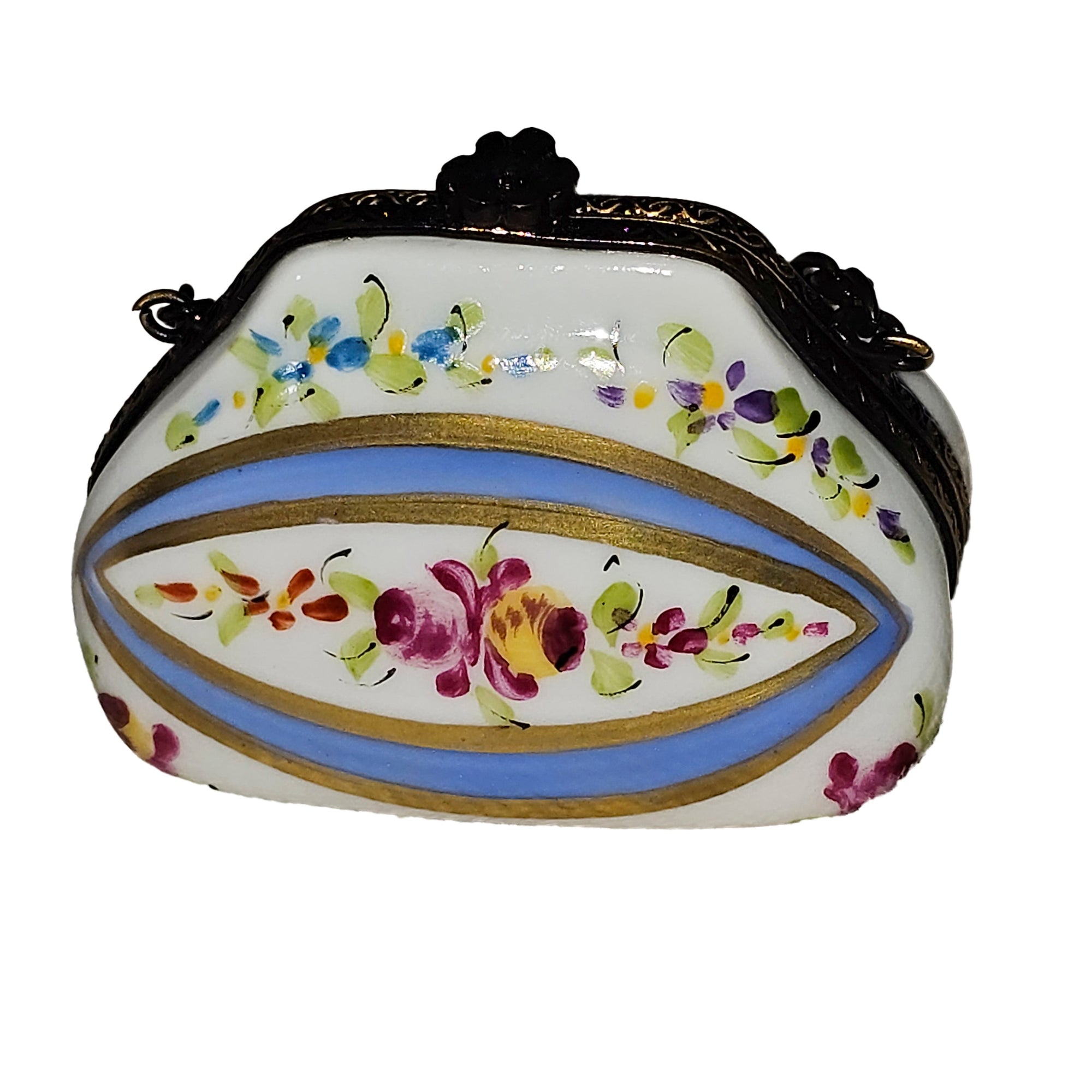 Light Blue Flower Purse Box Porcelain Limoges purse French Trinket Box