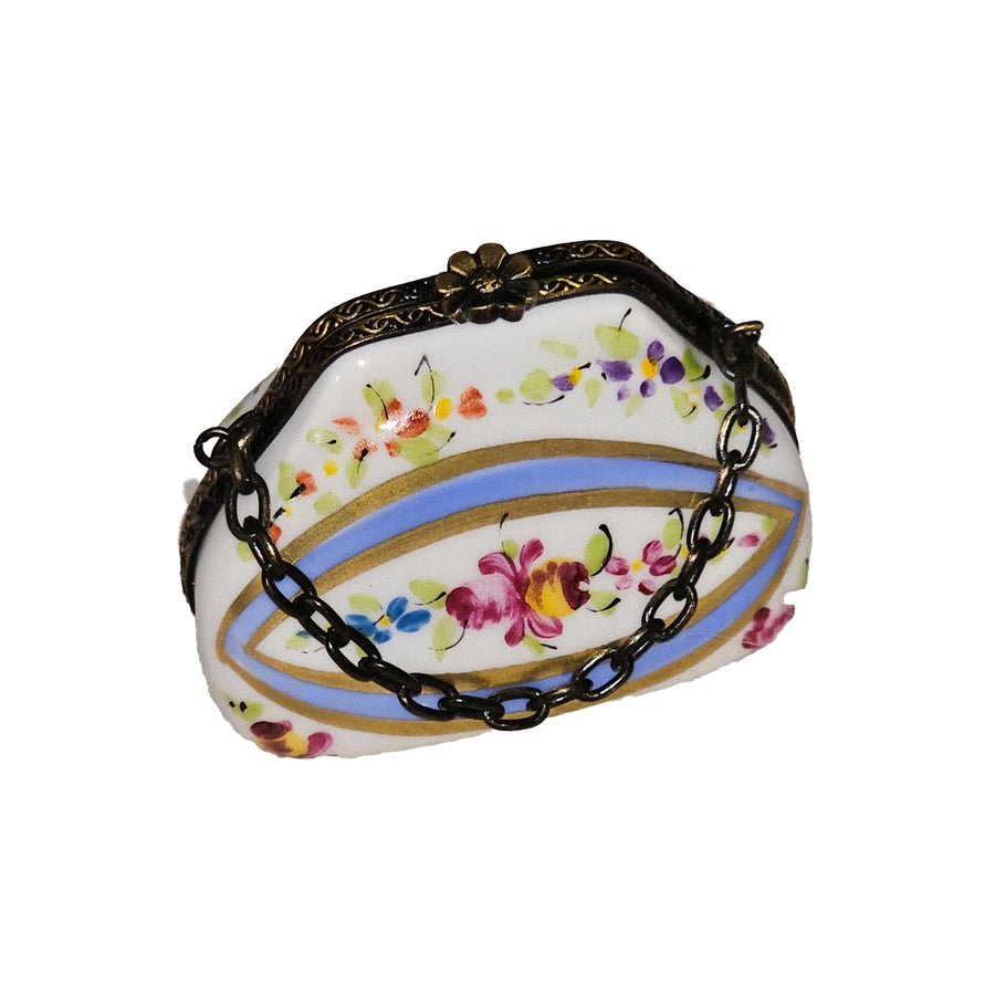 Light Blue Flower Purse Box Porcelain Limoges purse French Trinket Box