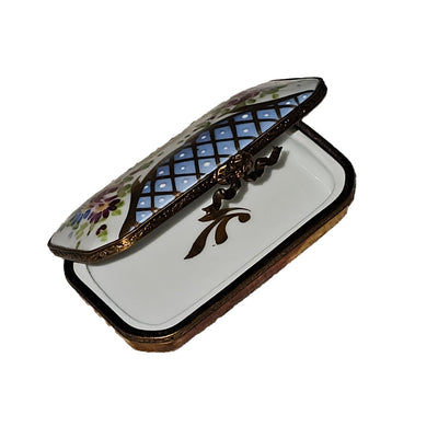 Light Blue Rose Trellis Box Porcelain Limoges traditional French Trinket Box