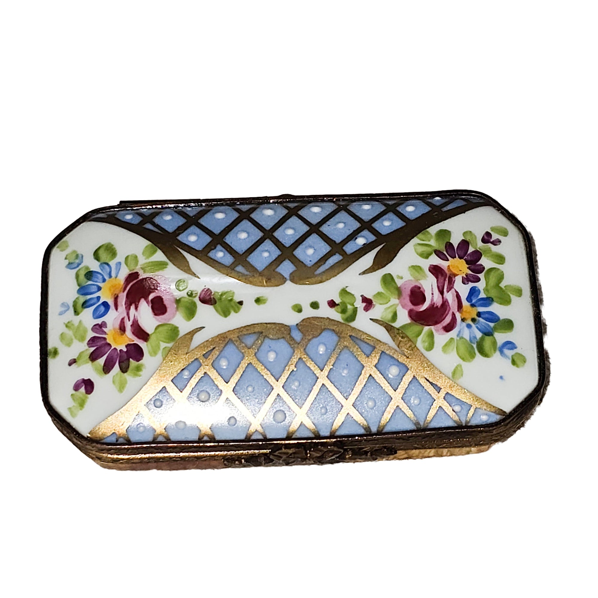Light Blue Rose Trellis Box Porcelain Limoges traditional French Trinket Box