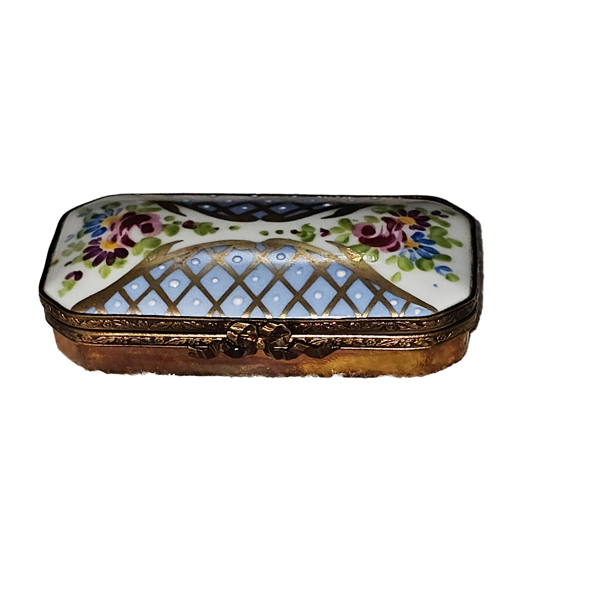 Light Blue Rose Trellis Box Porcelain Limoges traditional French Trinket Box