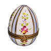 Light Blue Striped Floral Egg Porcelain Limoges egg French Trinket Box