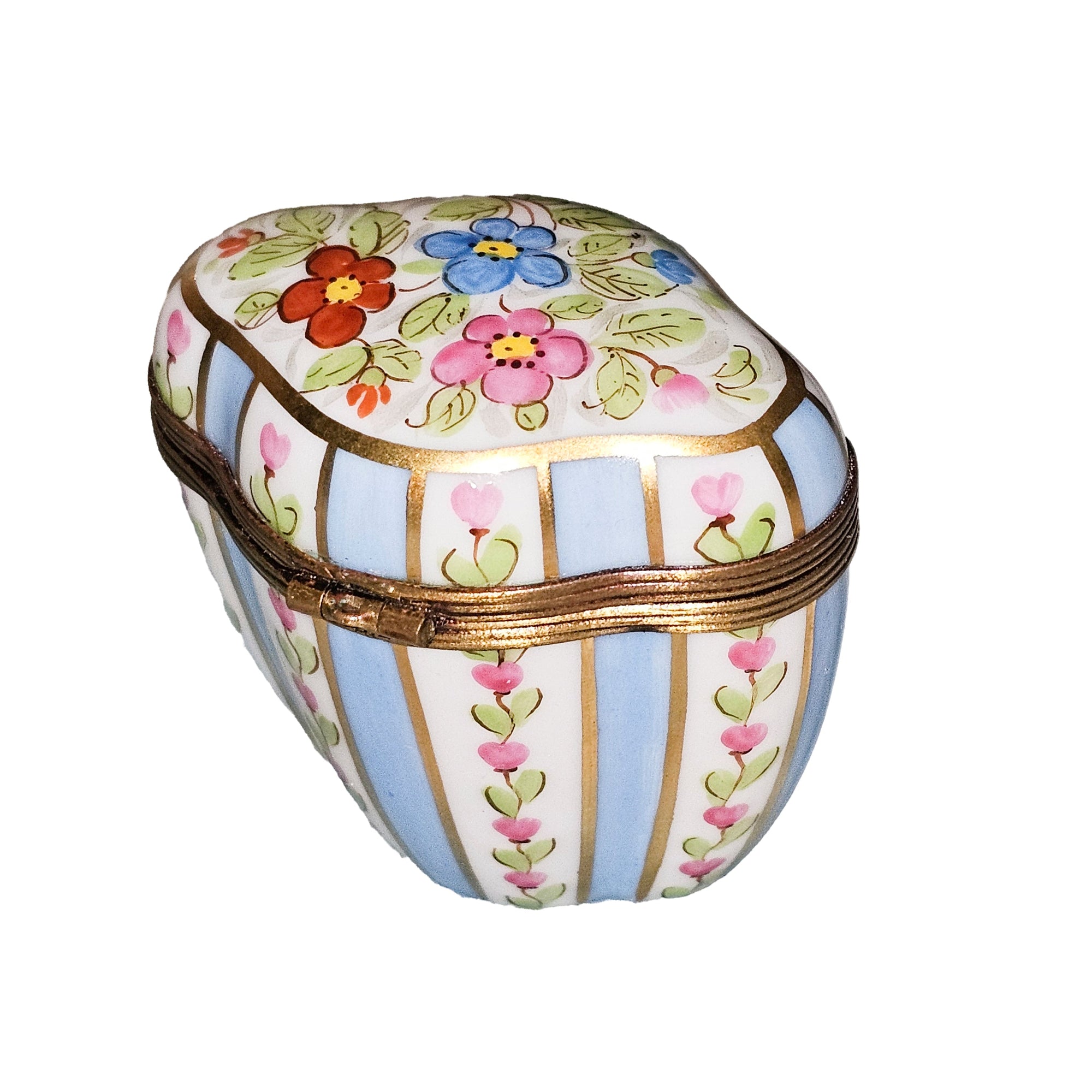 Light Blue Striped Limoges Box Porcelain Limoges traditional French Trinket Box