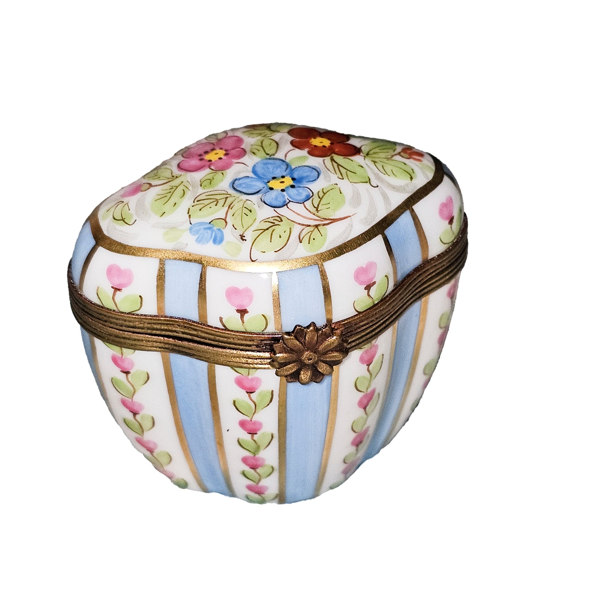 Light Blue Striped Limoges Box Porcelain Limoges traditional French Trinket Box