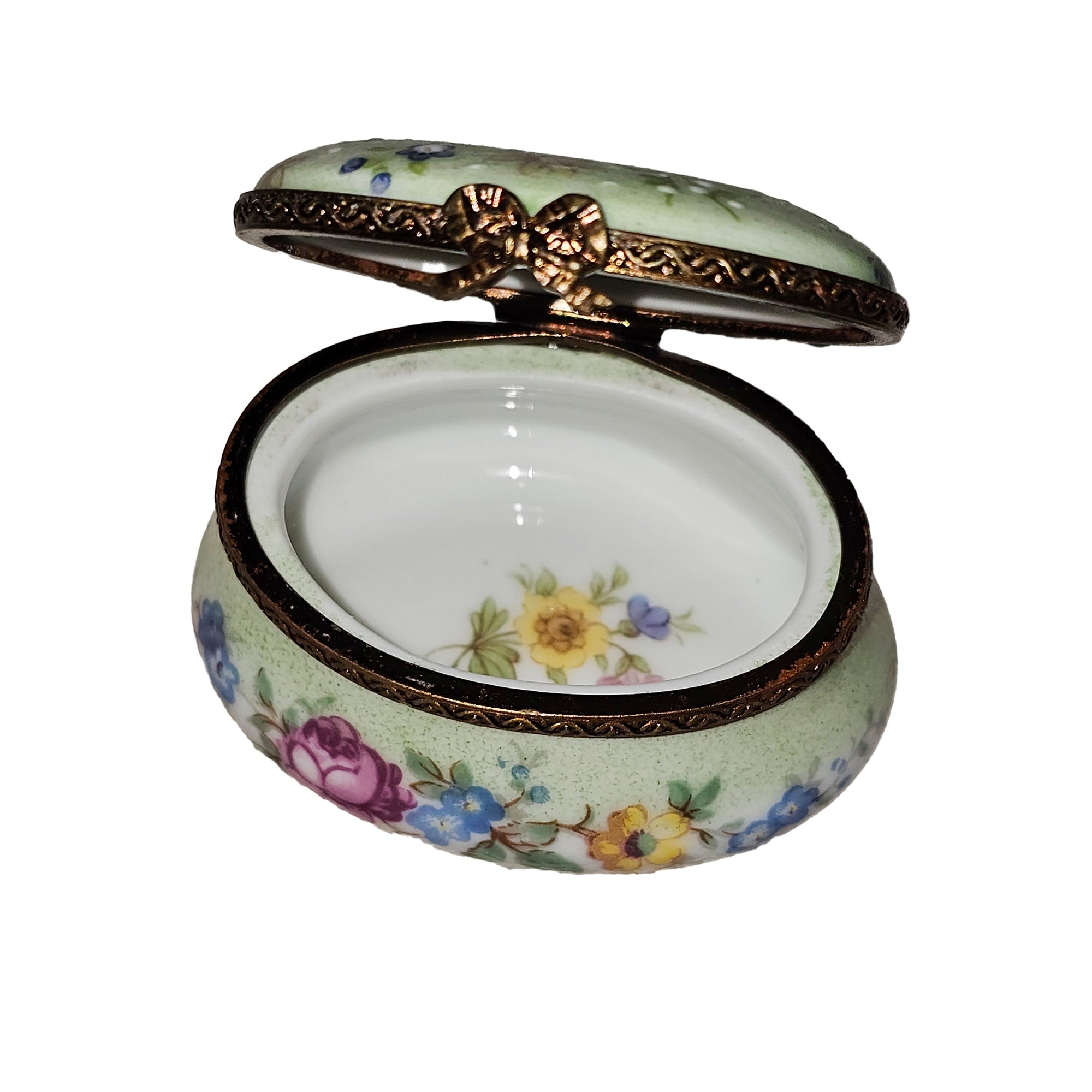 Light Green Floral Limoges Box Porcelain Limoges Traditional French Trinket Box