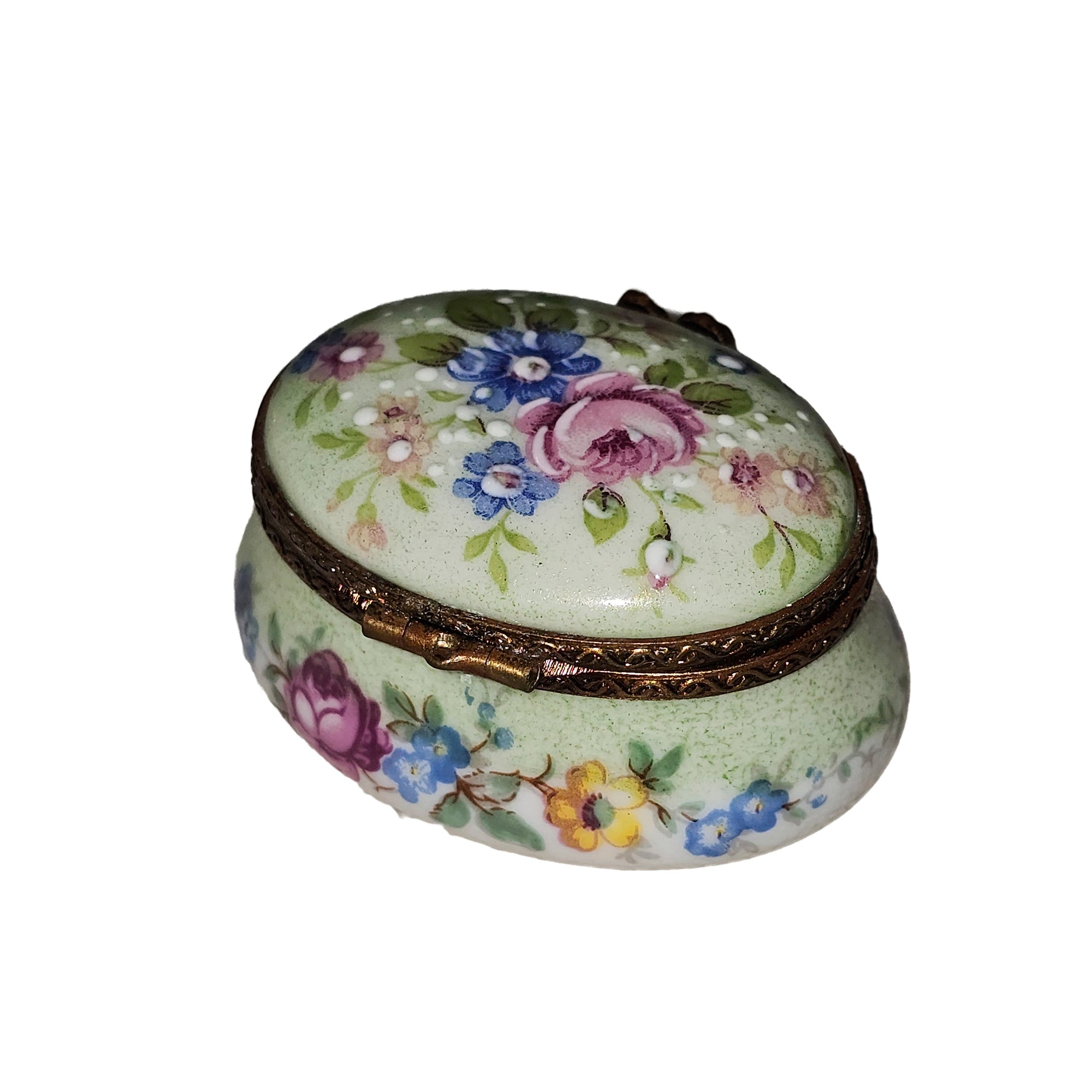 Light Green Floral Limoges Box Porcelain Limoges Traditional French Trinket Box
