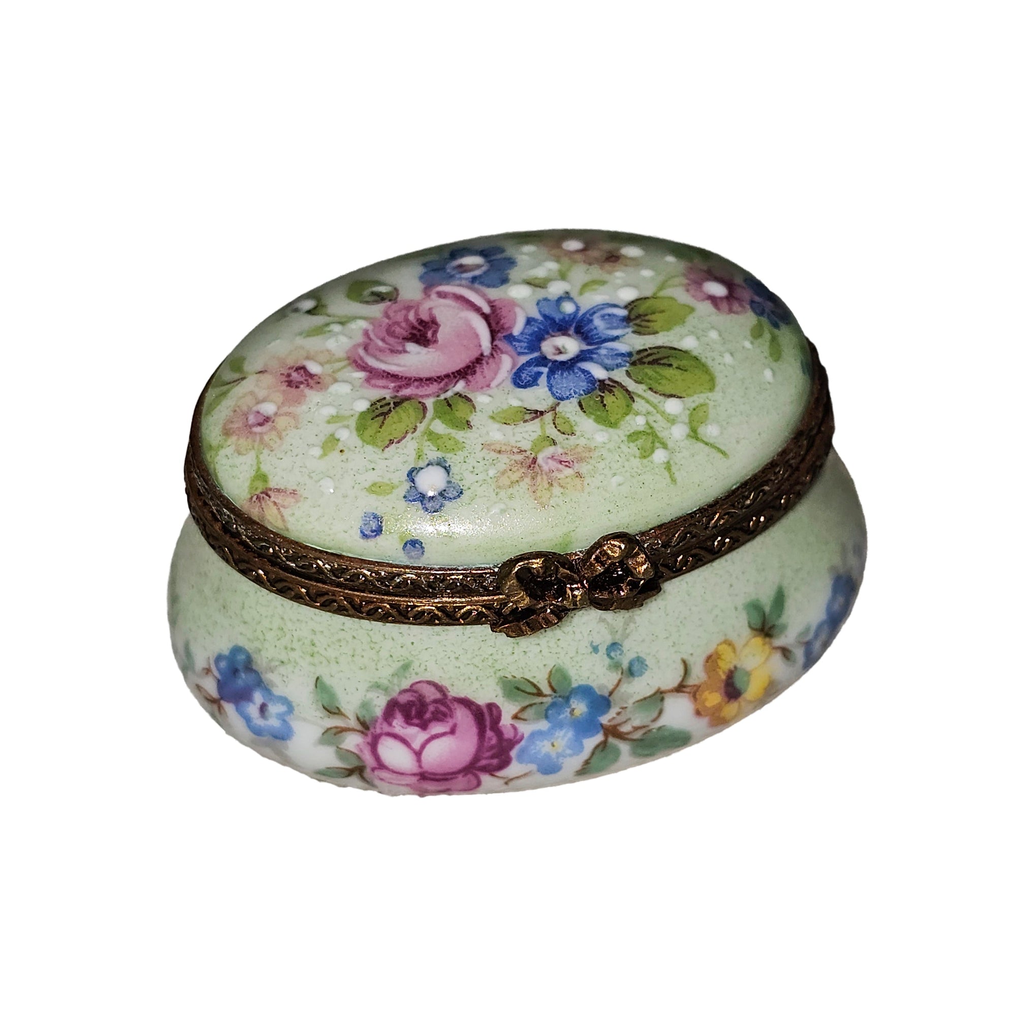 Light Green Floral Limoges Box Porcelain Limoges Traditional French Trinket Box