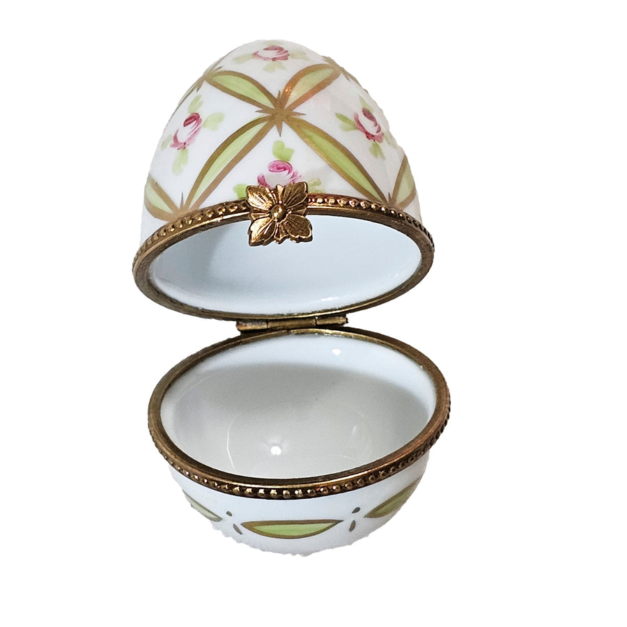 Light Green Rose Egg Charm Porcelain Limoges egg French Trinket Box
