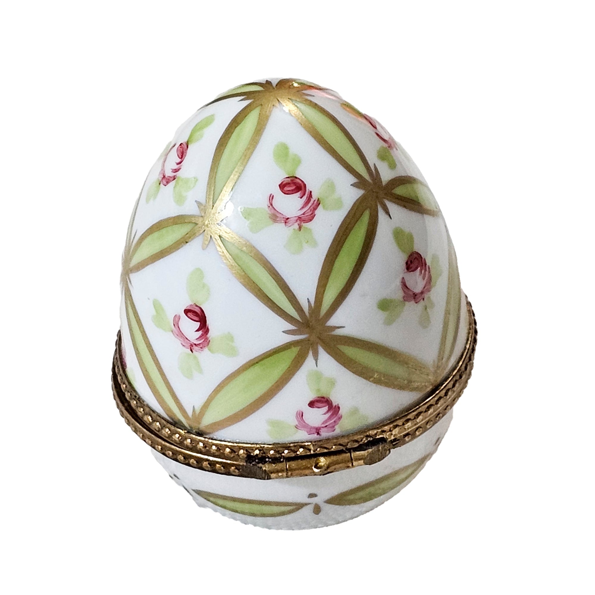 Light Green Rose Egg Charm Porcelain Limoges egg French Trinket Box