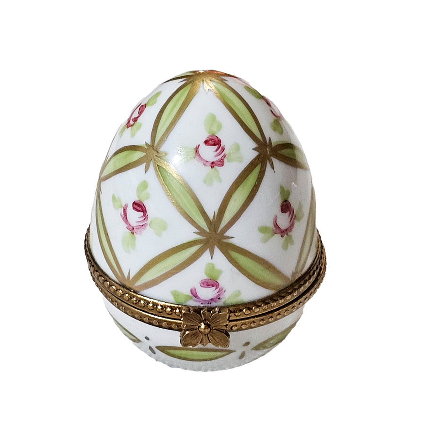 Light Green Rose Egg Charm Porcelain Limoges egg French Trinket Box