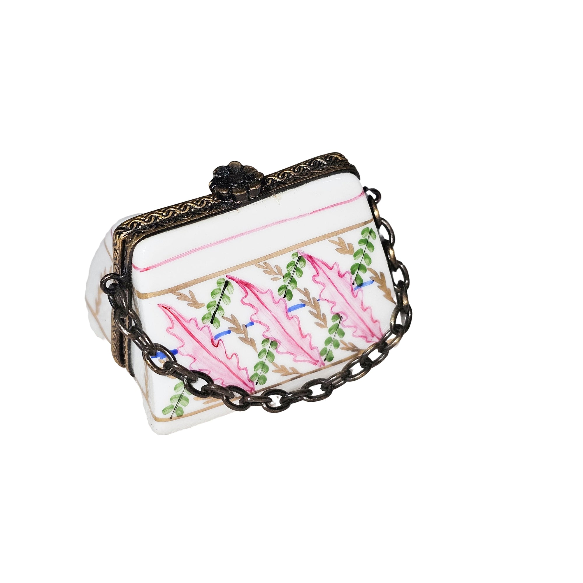 Light Pink Floral Limoges Purse Porcelain Limoges purse French Trinket Box