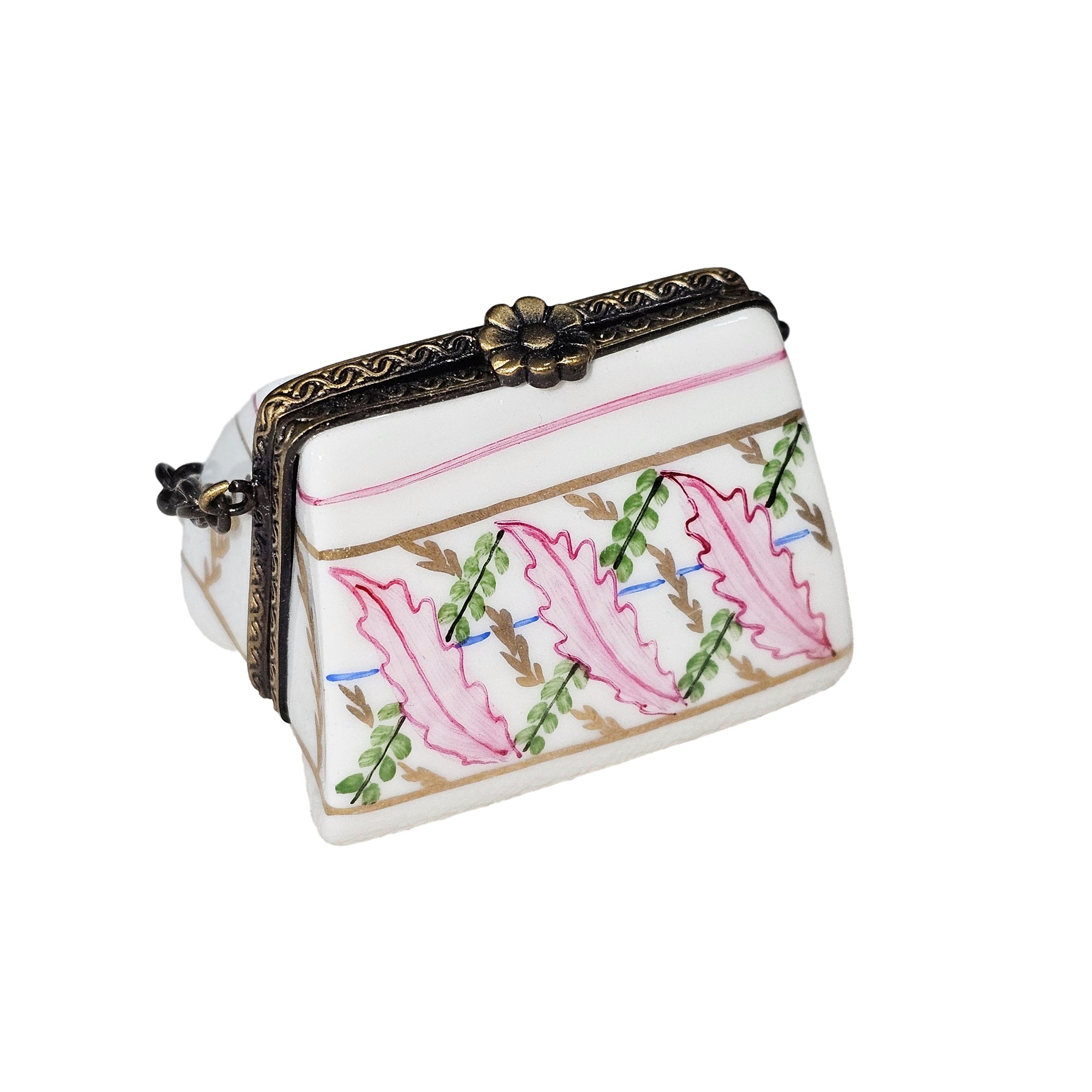 Light Pink Floral Limoges Purse Porcelain Limoges purse French Trinket Box