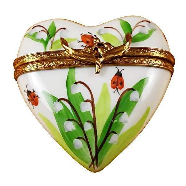 Lily of the Valley Heart Porcelain Limoges heart bugs critters garden French Trinket Box