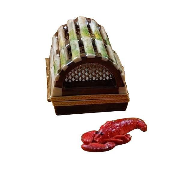 Lobster Trap w Removable Lobster Porcelain Limoges food ocean beach fish French Trinket Box