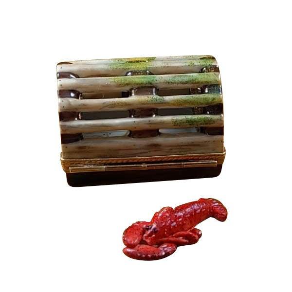Lobster Trap w Removable Lobster Porcelain Limoges food ocean beach fish French Trinket Box