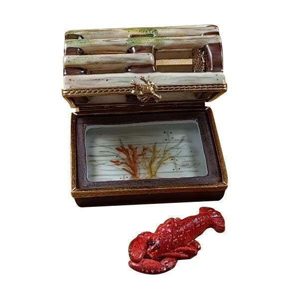Lobster Trap w Removable Lobster Porcelain Limoges food ocean beach fish French Trinket Box