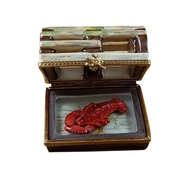 Lobster Trap w Removable Lobster Porcelain Limoges food ocean beach fish French Trinket Box