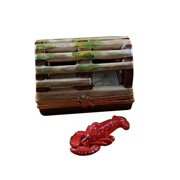 Lobster Trap w Removable Lobster Porcelain Limoges food ocean beach fish French Trinket Box