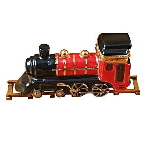 Locomotive Train on Brass Track Porcelain Limoges vehicle travel French Trinket Box