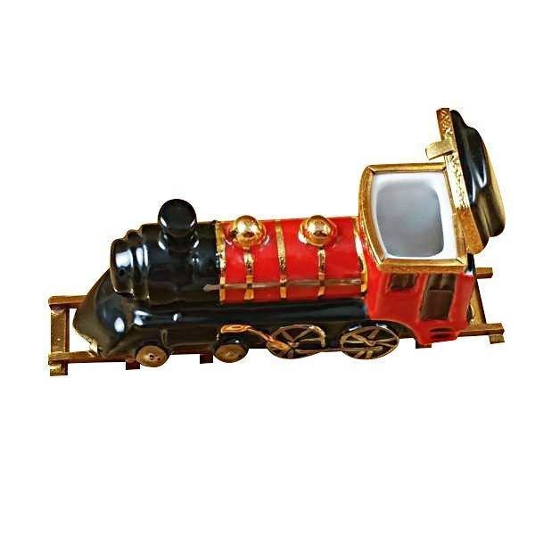 Locomotive Train on Brass Track Porcelain Limoges vehicle travel French Trinket Box