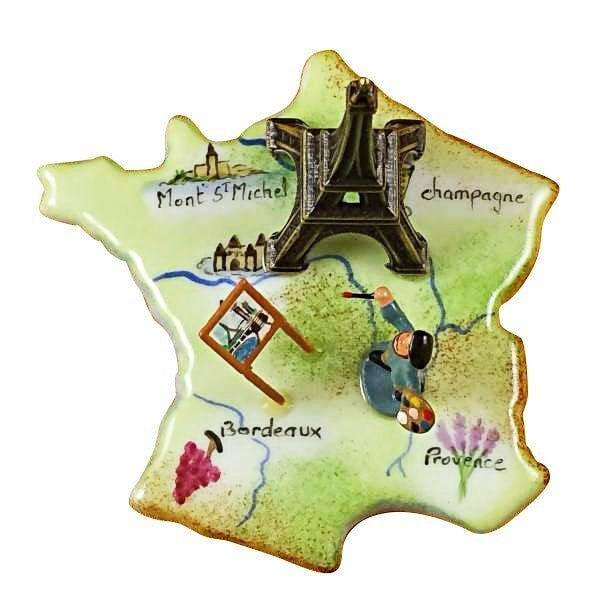 Map of France with Monet & Eiffel Tower Porcelain Limoges Paris France French Trinket Box