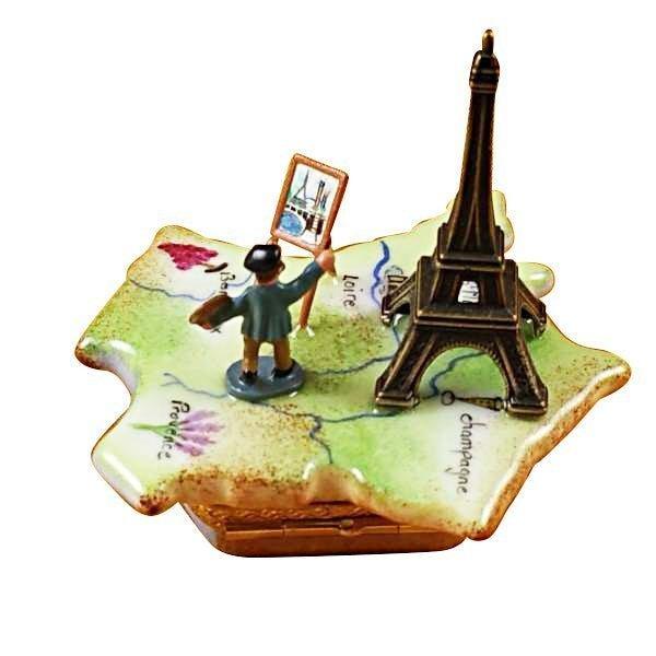 Map of France with Monet & Eiffel Tower Porcelain Limoges Paris France French Trinket Box