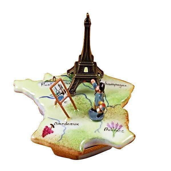 Map of France with Monet & Eiffel Tower Porcelain Limoges Paris France French Trinket Box