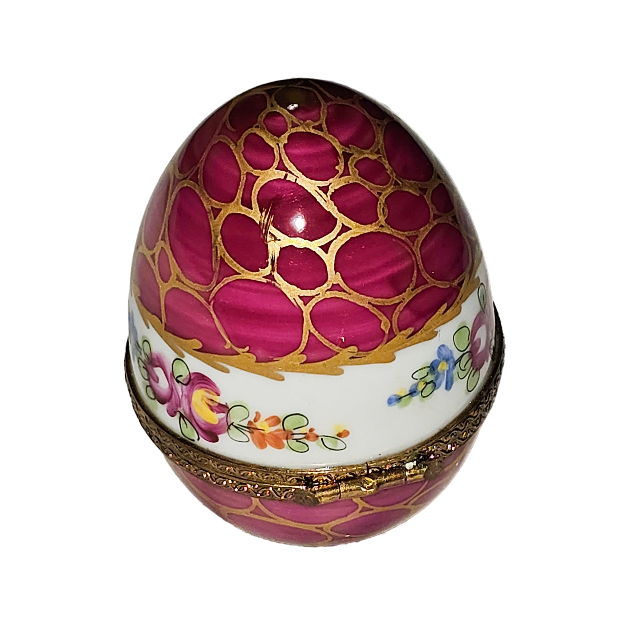 Maroon Floral Egg Treasure Porcelain Limoges egg French Trinket Box
