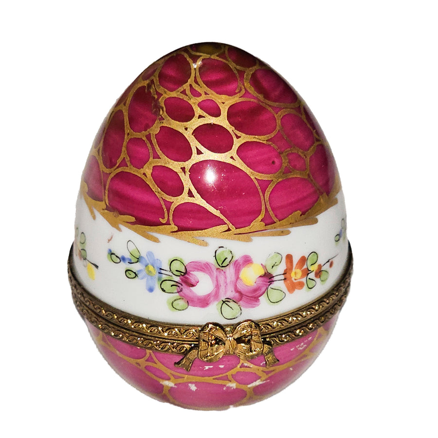 Maroon Floral Egg Treasure Porcelain Limoges egg French Trinket Box
