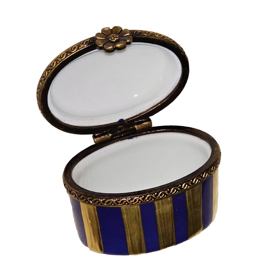 Mini Blue Gold Floral Box Porcelain Limoges traditional French Trinket Box