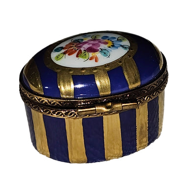 Mini Blue Gold Floral Box Porcelain Limoges traditional French Trinket Box