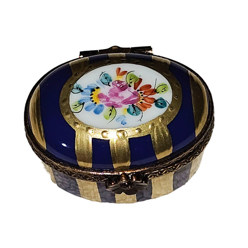 Mini Blue Gold Floral Box Porcelain Limoges traditional French Trinket Box