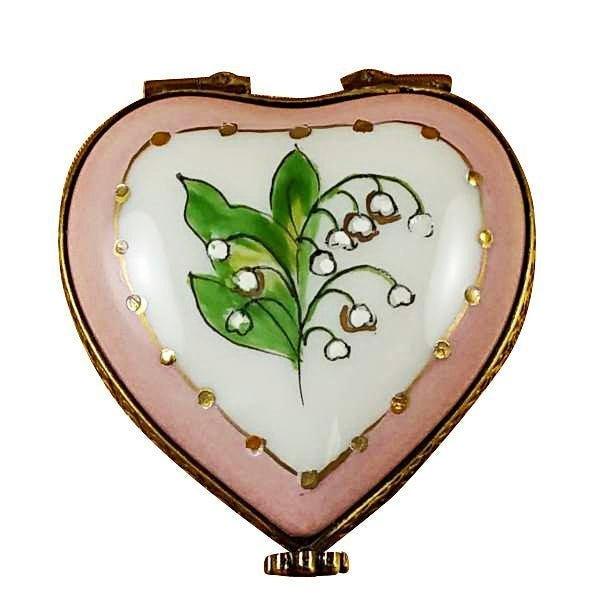 Mini Heart Lily of the Valley Porcelain Limoges Hearts garden French Trinket Box