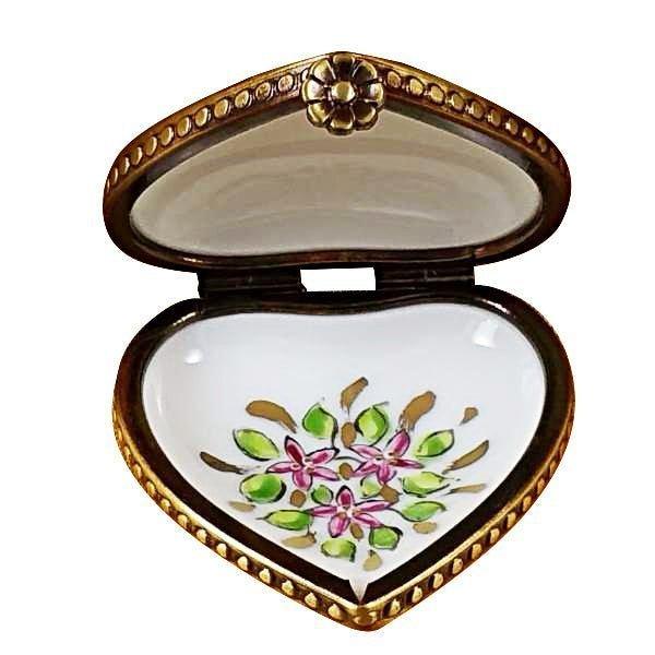 Mini Heart Roses on Green Base Porcelain Limoges Hearts French Trinket Box