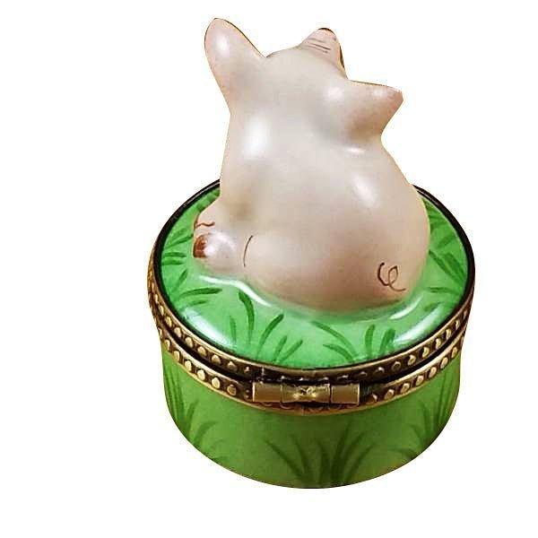 Mini Pig on Green Base Porcelain Limoges farm animals French Trinket Box