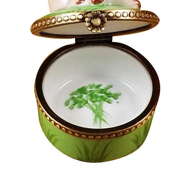 Mini Pig on Green Base Porcelain Limoges farm animals French Trinket Box