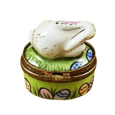 Mini Rabbit with Easter Limoges Porcelain Eggs Trinket Box - Limoges Box Boutique