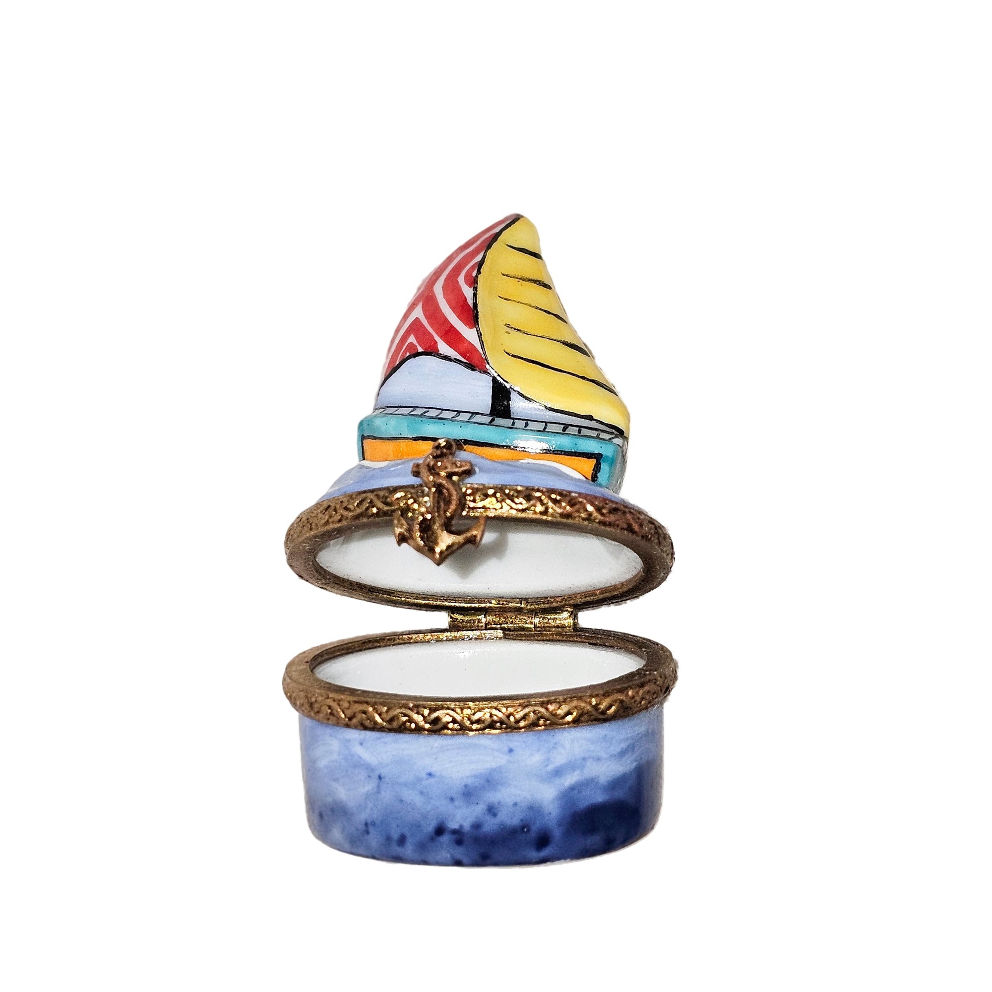 Miniature Sailboat Treasure Box - PV forgot to sign it Porcelain Limoges vehicle boat French Trinket Box