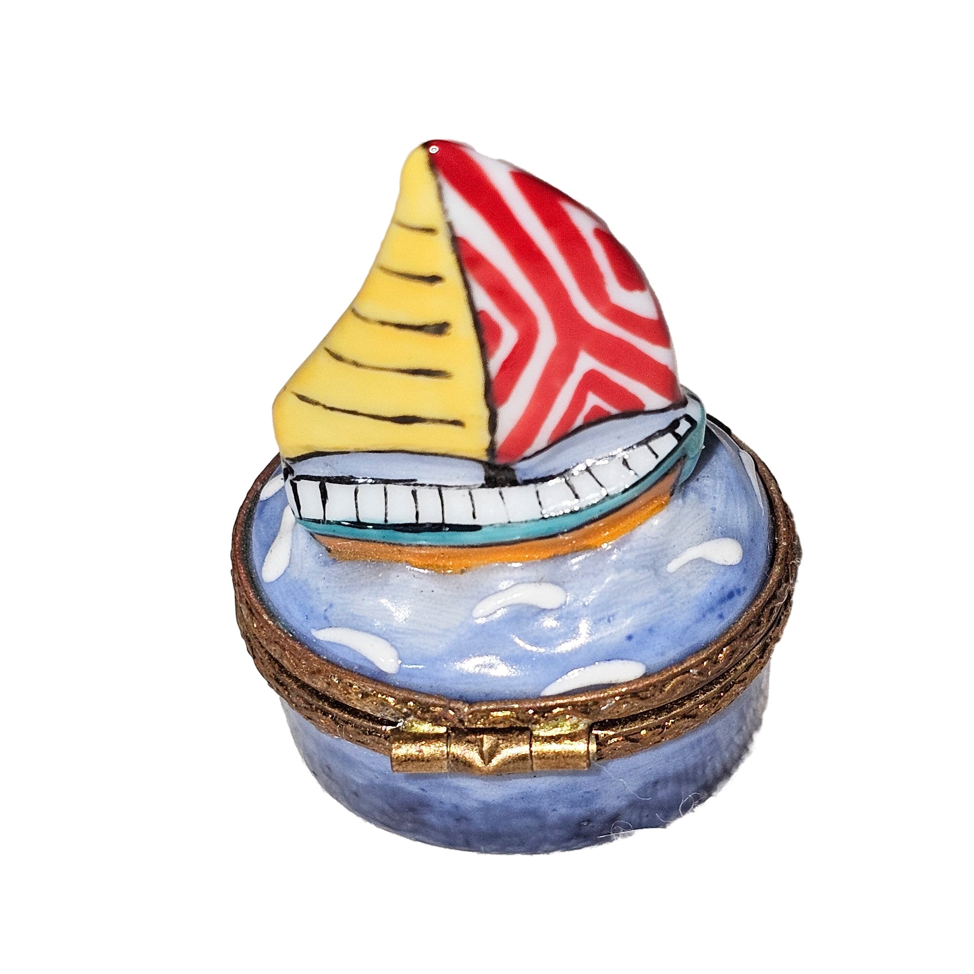 Miniature Sailboat Treasure Box - PV forgot to sign it Porcelain Limoges vehicle boat French Trinket Box