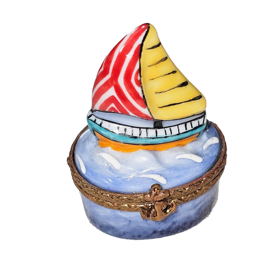Miniature Sailboat Treasure Box - PV forgot to sign it Porcelain Limoges vehicle boat French Trinket Box