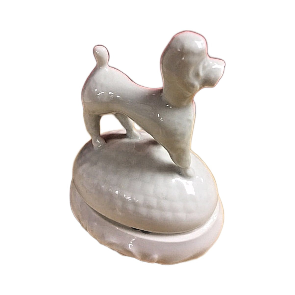 Another view of the white French poodle Limoges box, unhinged