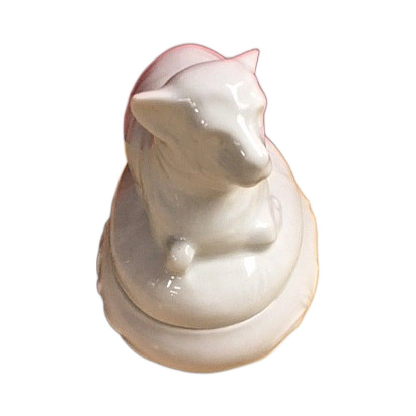 White Lamb Limoges Box No Hinge - white Limoges porcelain box with no hinge, made in France