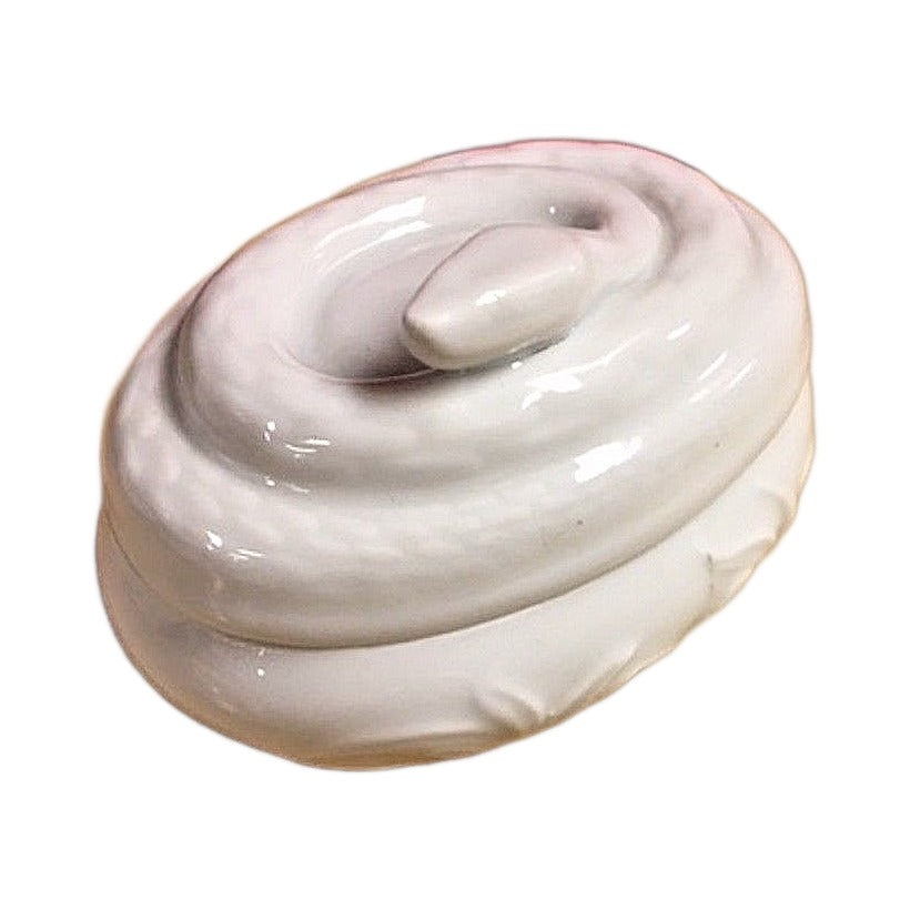 White Coiled Snake Limoges Box No Hinge - white Limoges porcelain box with no hinge, made in France