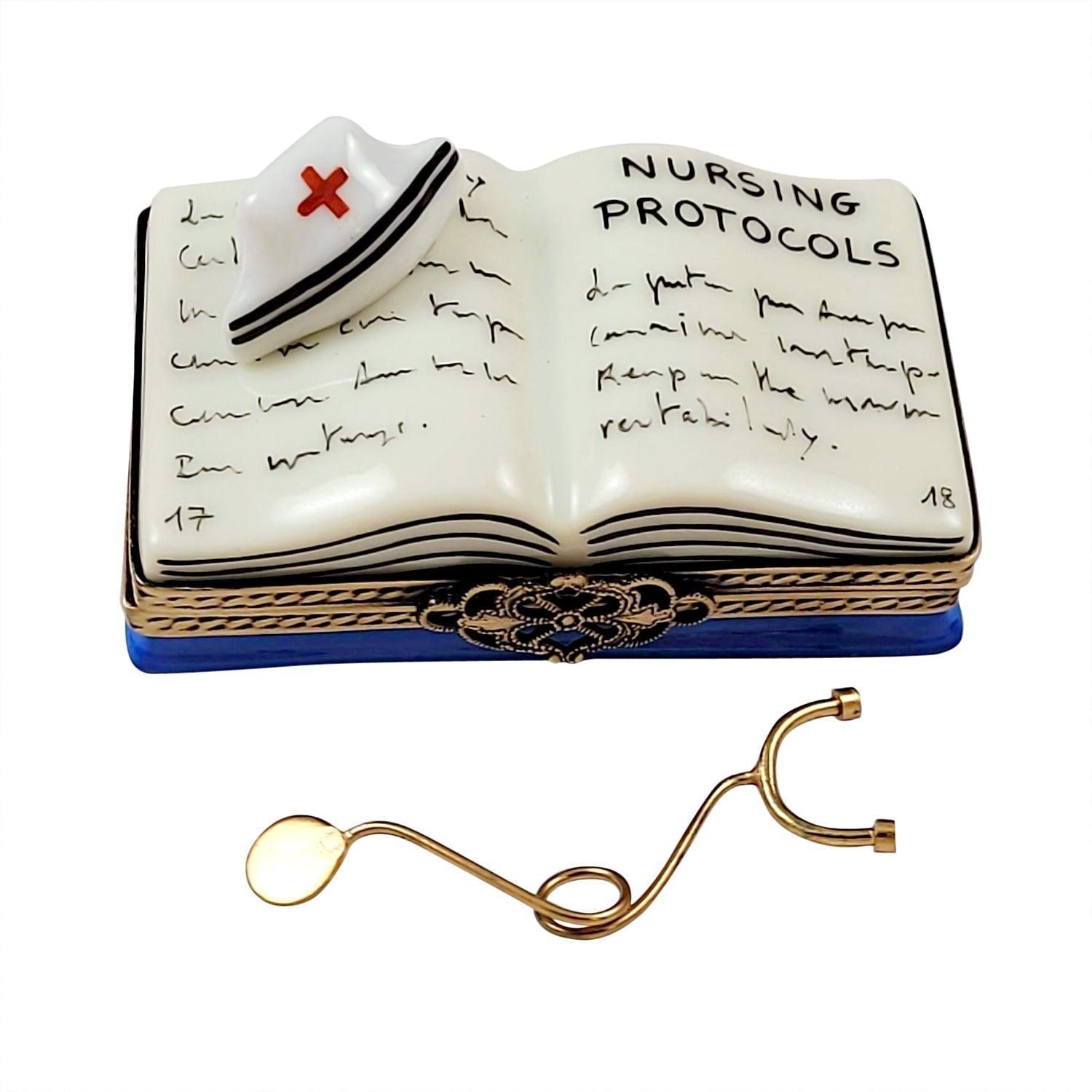 Nursing Book with Stethoscope Porcelain Limoges book professional French Trinket Box