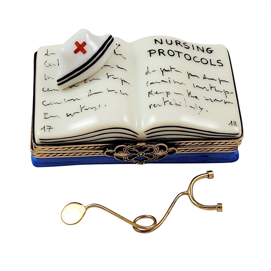 Nursing Book with Stethoscope Porcelain Limoges book professional French Trinket Box