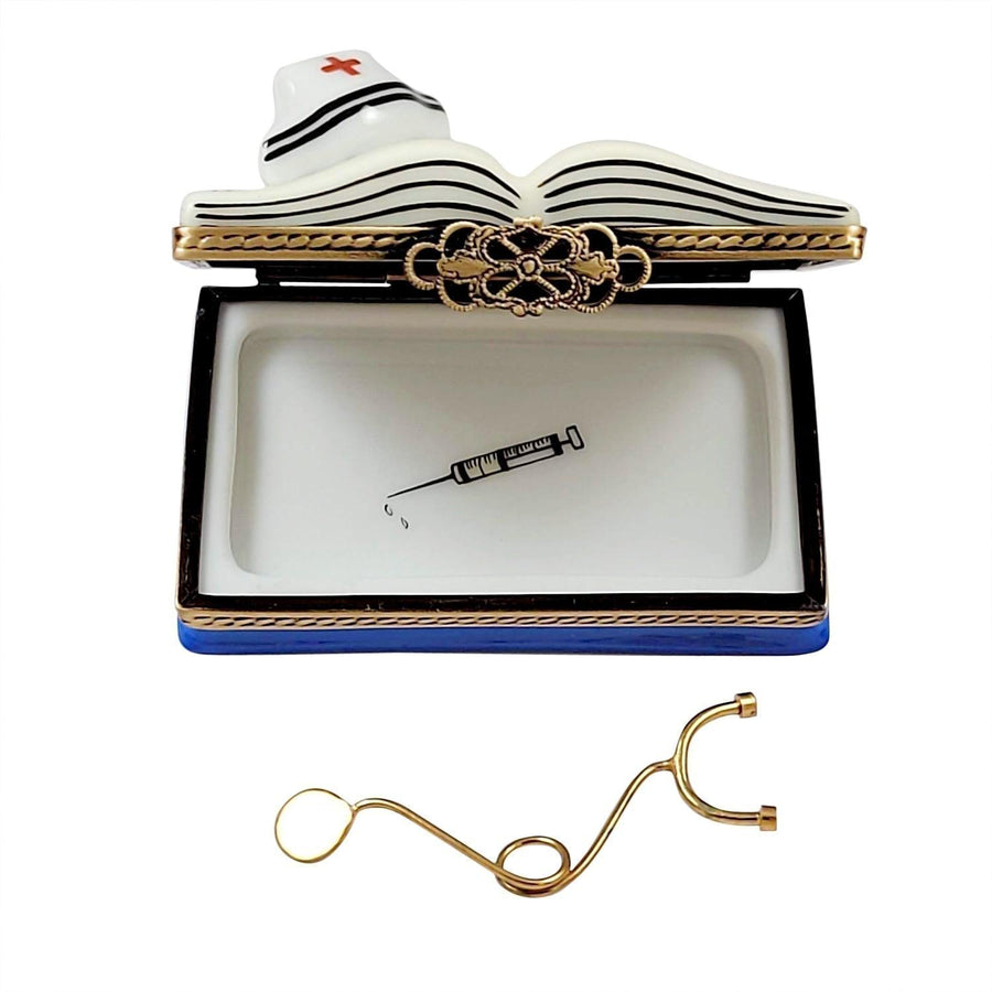 Nursing Book with Stethoscope Porcelain Limoges book professional French Trinket Box
