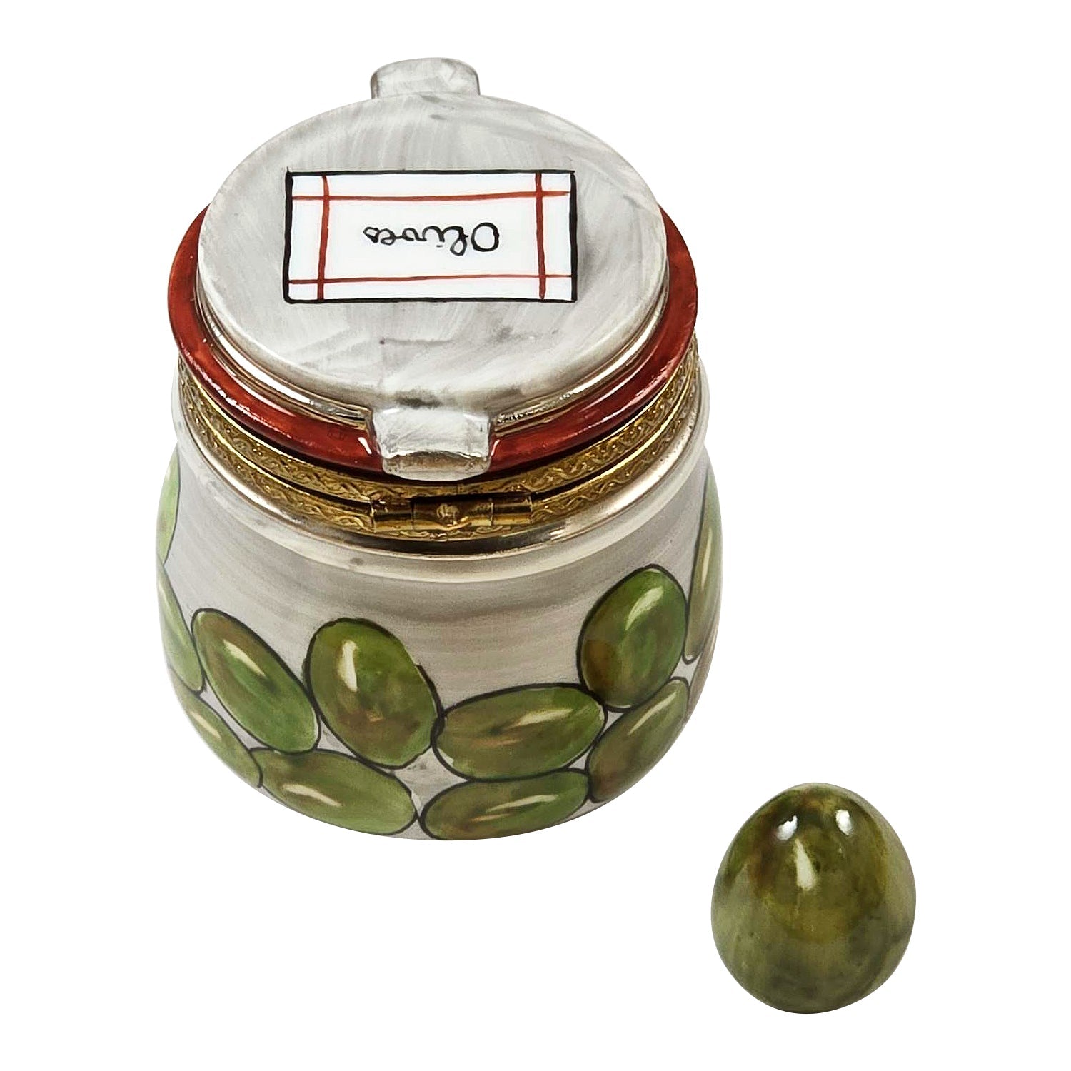 Olives in Jar with Removable Olive Porcelain Limoges food French Trinket Box
