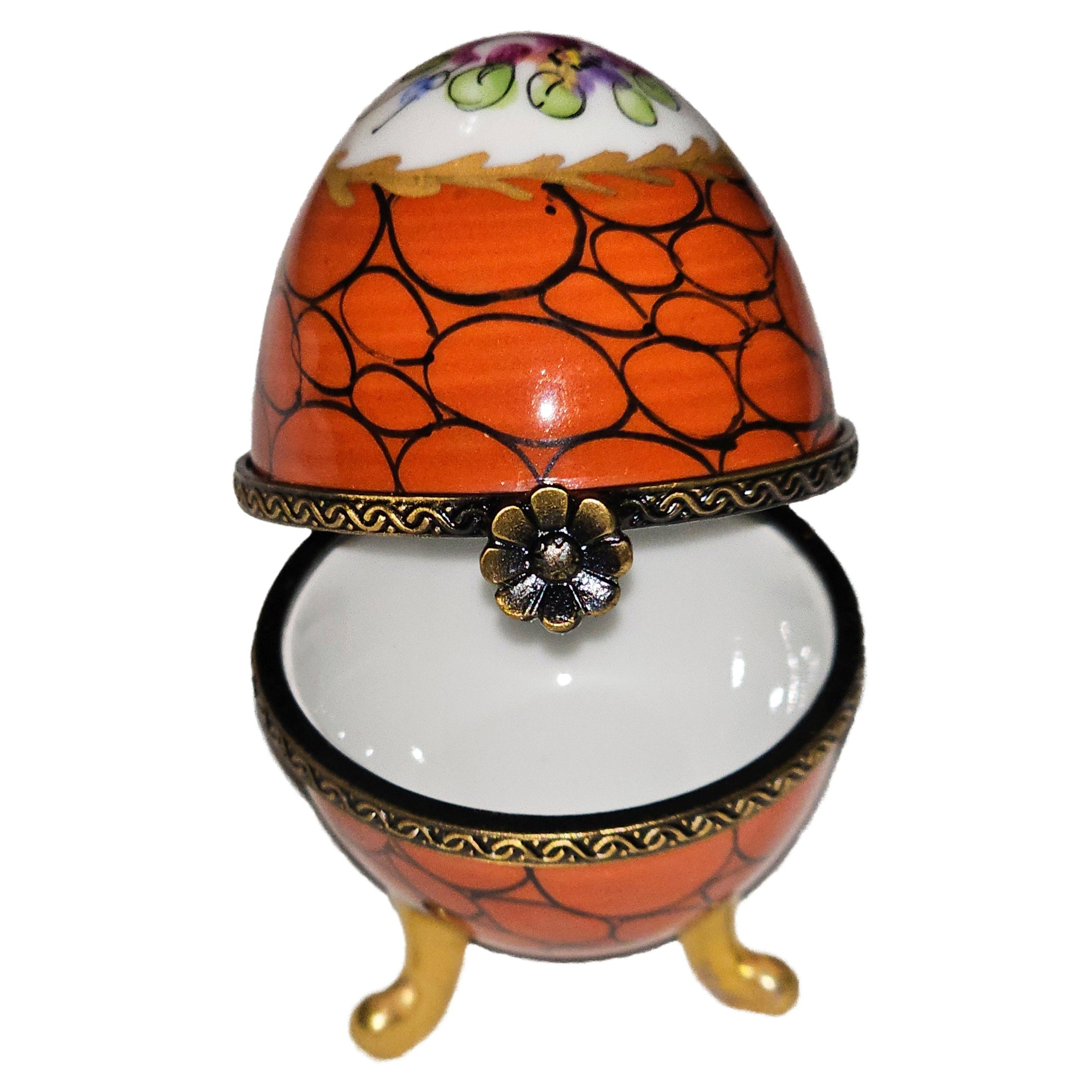 Orange Floral Egg Box Delight Porcelain Limoges egg French Trinket Box
