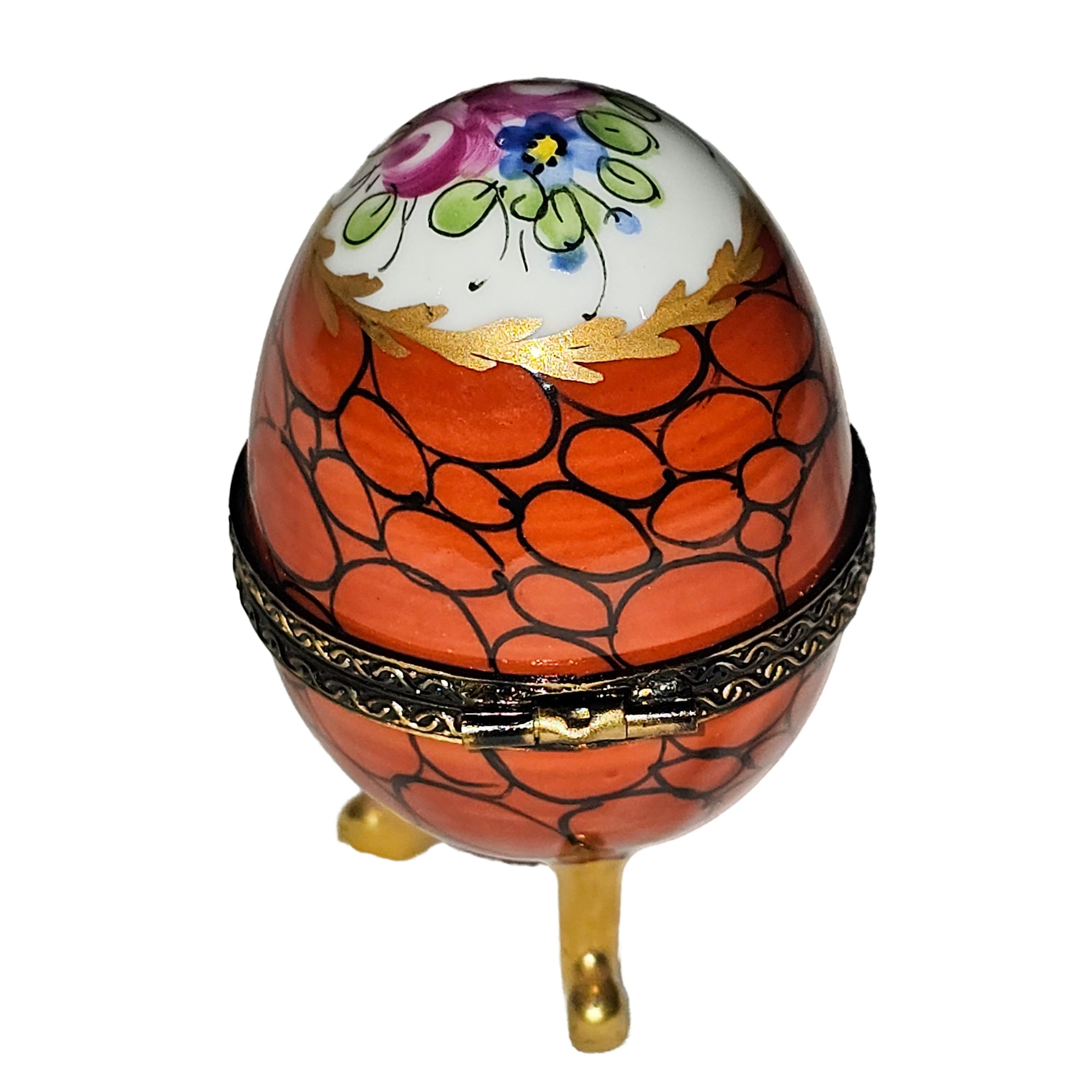 Orange Floral Egg Box Delight Porcelain Limoges egg French Trinket Box