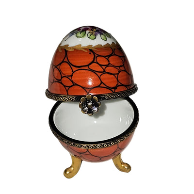 Orange Floral Egg Box Delight Porcelain Limoges egg French Trinket Box